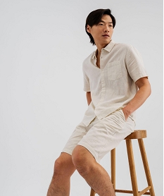 GEMO Chemise à manches courtes en lin et coton coupe regular homme Beige