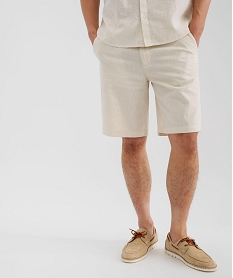 GEMO Bermuda en lin et coton coupe regular homme Beige