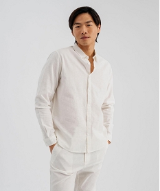 GEMO Chemise à manches longues en lin et coton coupe regular homme blanc standard
