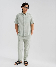 GEMO Chemise à manches courtes en lin et coton coupe regular homme Vert