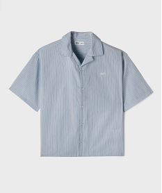 GEMO Chemise manches courtes rayée à col cubain garçon Bleu