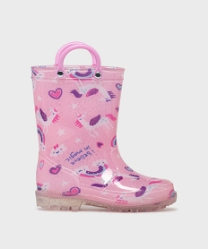 GEMO Bottes de pluie imperméables à motifs fantaisie paillettes et semelle crantée fille - Lovely Wings rose standard