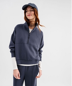 GEMO Sweat en maille souple à col zippé femme Bleu