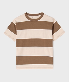 GEMO Tee-shirt manches courtes oversize en coton rayé garçon Brun