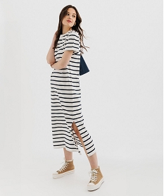 GEMO Robe tee-shirt longue à manches courtes rayée femme - LuluCastagnette Bleu