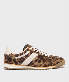 GEMO Baskets basses en fourre imitation léopard femme - Camps United Brun