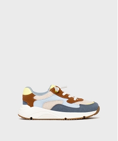 GEMO Baskets basses multimatières avec lacets élastiques garçon - 5 MILES Beige