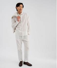 GEMO Pantalon en lin et coton coupe Regular homme Beige