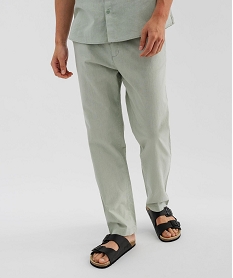 GEMO Pantalon en lin et coton coupe Regular homme Vert