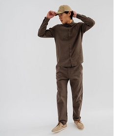GEMO Pantalon en lin et coton coupe Regular homme marron fonce