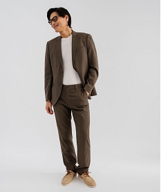 GEMO Pantalon de costume en viscose et lin homme marron fonce
