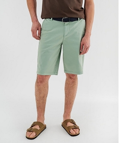 GEMO Bermuda en coton extensible coupe Regular avec ceinture tressée homme vert standard
