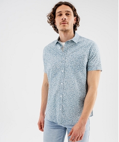 GEMO Chemise à manches courtes à motifs fleuris coupe regular homme Bleu