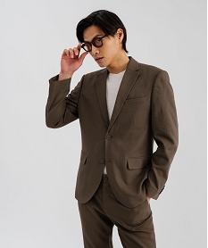 GEMO Veste de costume slim fit en viscose et lin homme marron fonce