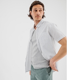 GEMO Chemise manches courtes coupe droite à micro-motifs homme Blanc