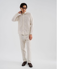 GEMO Pantalon en lin et coton coupe Regular homme Beige