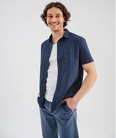 GEMO Chemise à manches courtes à motifs fleuris coupe regular homme Bleu
