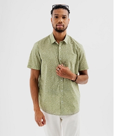 GEMO Chemise à manches courtes à motifs fleuris coupe regular homme Vert