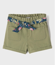 GEMO Short ample à taille paper bag et ceinture à nouer fille vert standard