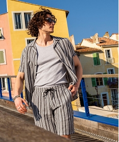 GEMO Bermuda rayé en textile de coton tissé homme Noir
