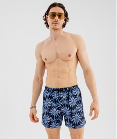 GEMO Short de bain à motif palmiers avec taille ajustable homme Bleu