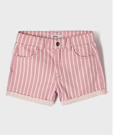 GEMO Short en toile de coton rayée fille Rose