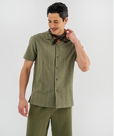 GEMO Chemise à manches courtes et col cubain en coton gaufré homme kaki standard