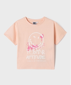 GEMO Tee-shirt manches courtes en jersey de coton imprimé fille -  Smiley World rose standard