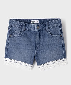 GEMO Short en jean avec finitions en dentelle avec taille ajustable fille bleu standard