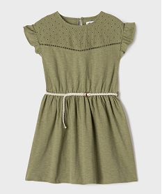 GEMO Robe courte à manches volantées en jersey de coton fille vert standard