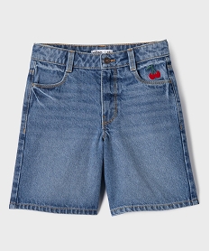 GEMO Short en jean avec motif brodé et taille ajustable fille Bleu
