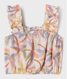 GEMO Blouse en maille texturée à bretelles et coupe courte fille Rose