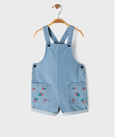 GEMO Salopette courte en coton avec motifs brodés bébé fille Bleu
