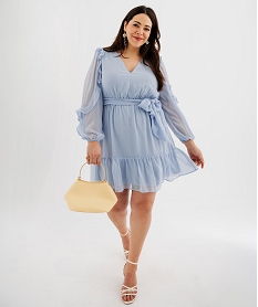 GEMO Robe courte en voile volanté femme grande taille Bleu