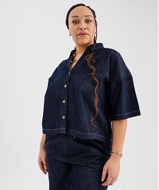 GEMO Chemise manches courtes en jean brut femme grande taille Bleu