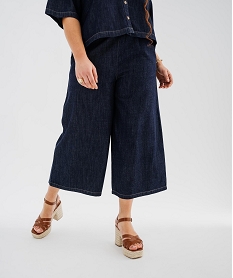 GEMO Pantacourt en jean brut coupe large femme grande taille Bleu