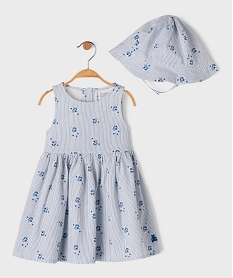 GEMO Robe à rayures et motifs fleuris avec chapeau assorti bébé fille - LuluCastagnette Bleu