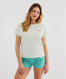 GEMO Pyjashort en coton et viscose imprimé femme Vert