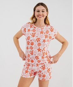 GEMO Ensemble pyjashort en coton à motifs marins femme Orange