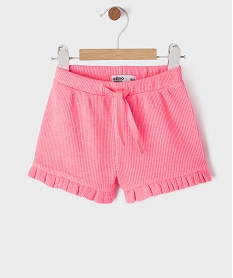 GEMO Short en maille nid d’abeille avec volants bébé fille rose vif