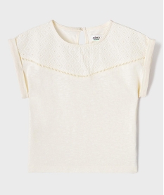 GEMO Tee-shirt manches courtes loose à plastron fille blanc standard