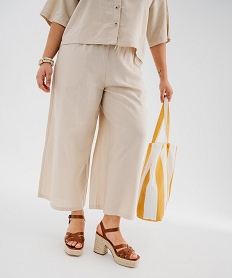 GEMO Pantalon large en viscose et lin femme grande taille Beige