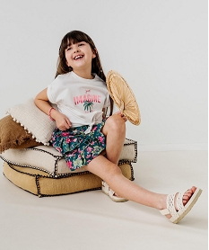GEMO Tee-shirt manches courtes imprimé avec liens à nouer fille blanc standard