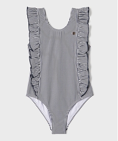 GEMO Maillot de bain 1 pièce à rayures et volants fille - LuluCastagnette Bleu