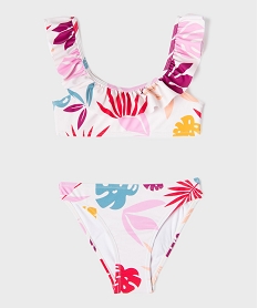 GEMO Maillot de bain 2 pièces à motifs exotiques fille Blanc