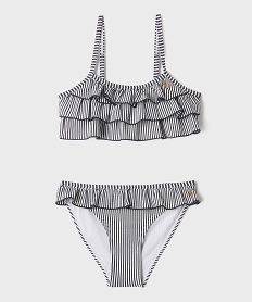 GEMO Maillot de bain 2 pièces à rayures et volants fille - LuluCastagnette Bleu