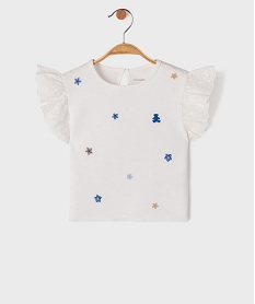 GEMO Tee-shirt à motifs brodés et manches volantées bébé fille - LuluCastagnette blanc standard