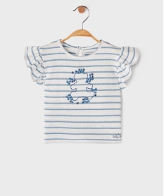 GEMO Tee-shirt rayé à manches courtes volantées bébé fille - LuluCastagnette Blanc
