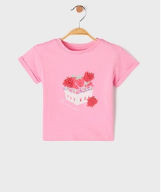 GEMO Tee-shirt manches courtes avec motif en relief bébé fille Rose
