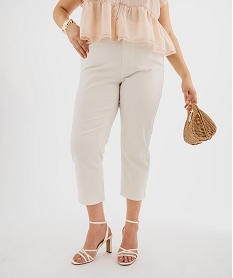 GEMO Pantacourt slim taille haute en coton stretch avec ceinture à nouer femme grande taille blanc standard